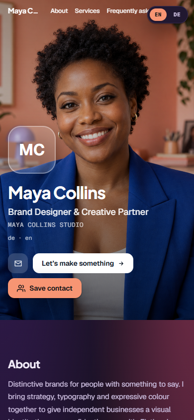 OpSo example card: Maya Collins